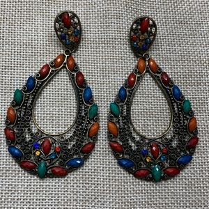Vintage TearDrop Shaped Multi colored small rhinestone and faceted bead earrings